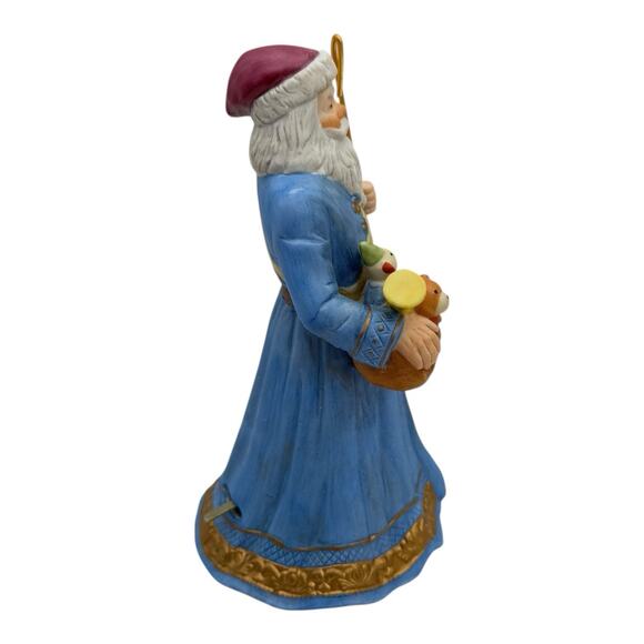 1988 Lefton Santa Claus Victorian Music Box "Deck the Halls" Blue Coat W/ Toys - Picture 3 of 9